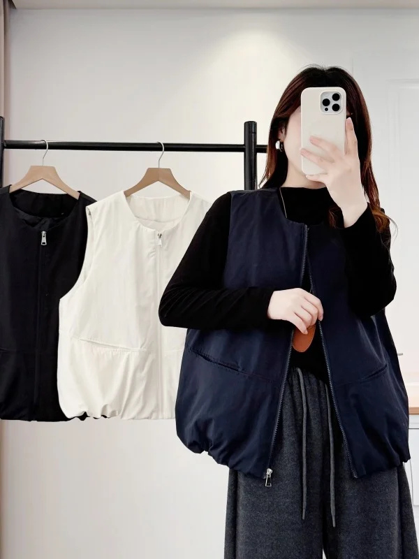 Casual Loose Women's Sleeveless round Neck Zipper Vest plus Size Versatile Slimming Cotton Vest Autumn Winter New Style
Casual Loose Women's Sleeveless round Neck Zipper Vest plus Size Versatile Slimming Cotton Vest Autumn Winter New Style