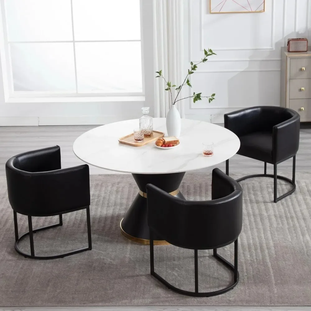 Faux Leather Dining Chairs Set of 3 Modern Barrel Arm Chairs with Black Metal Frame, Upholstered Kitchen Chairs 18.5" Wide Accen
Faux Leather Dining Chairs Set of 3 Modern Barrel Arm Chairs with Black Metal Frame, Upholstered Kitchen Chairs 18.5" Wide Accen
