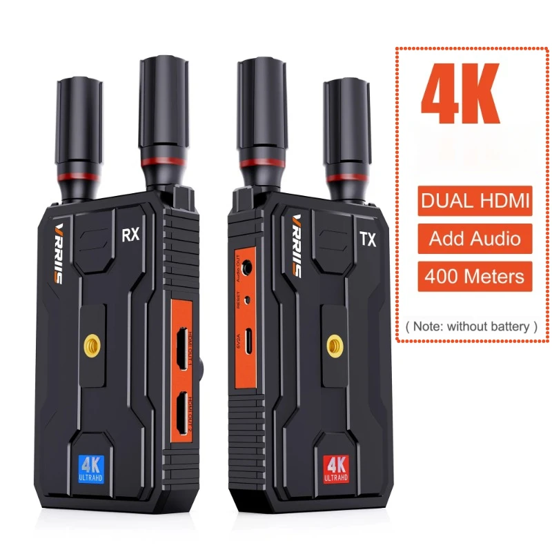 New 400M 5G 4K Wireless HDMI Extender Dual HDMI Video Transmitter Receiver Support Battery Audio Camera Laptop PC To TV Monitor
New 400M 5G 4K Wireless HDMI Extender Dual HDMI Video Transmitter Receiver Support Battery Audio Camera Laptop PC To TV Monitor