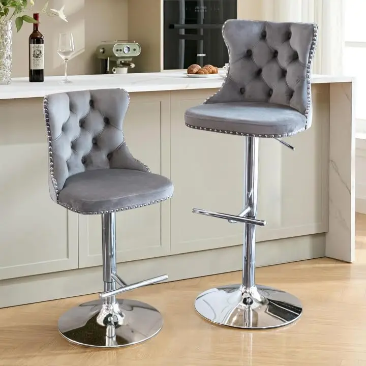 Swivel Bar Stools Set Of 2, Adjustable Counter Height Barstools With Nailheads Trim, Button Tufted Ba And Silver Footrest,
Swivel Bar Stools Set Of 2, Adjustable Counter Height Barstools With Nailheads Trim, Button Tufted Ba And Silver Footrest,