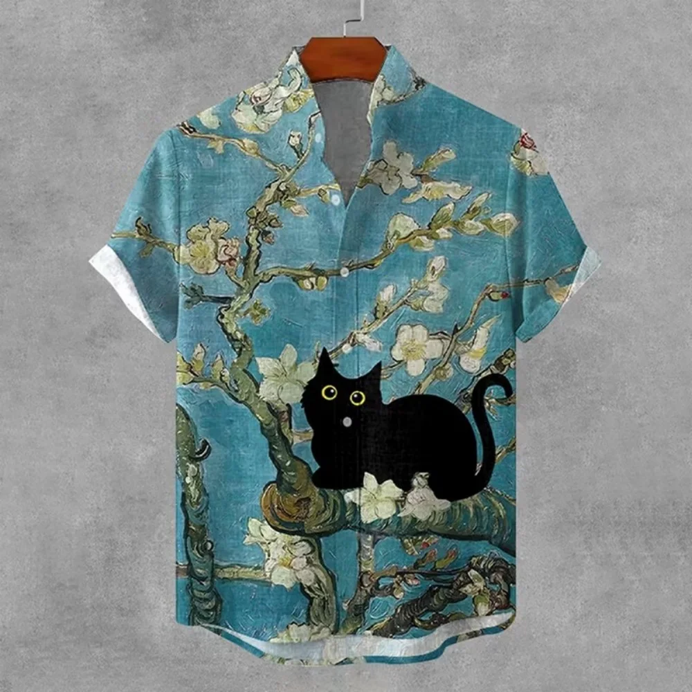 New Almond Flower Black Cat Art Printed Linen Blended Shirt Men's Stand Collar Retro Hawaiian Casual Beach Plus Size Top
New Almond Flower Black Cat Art Printed Linen Blended Shirt Men's Stand Collar Retro Hawaiian Casual Beach Plus Size Top