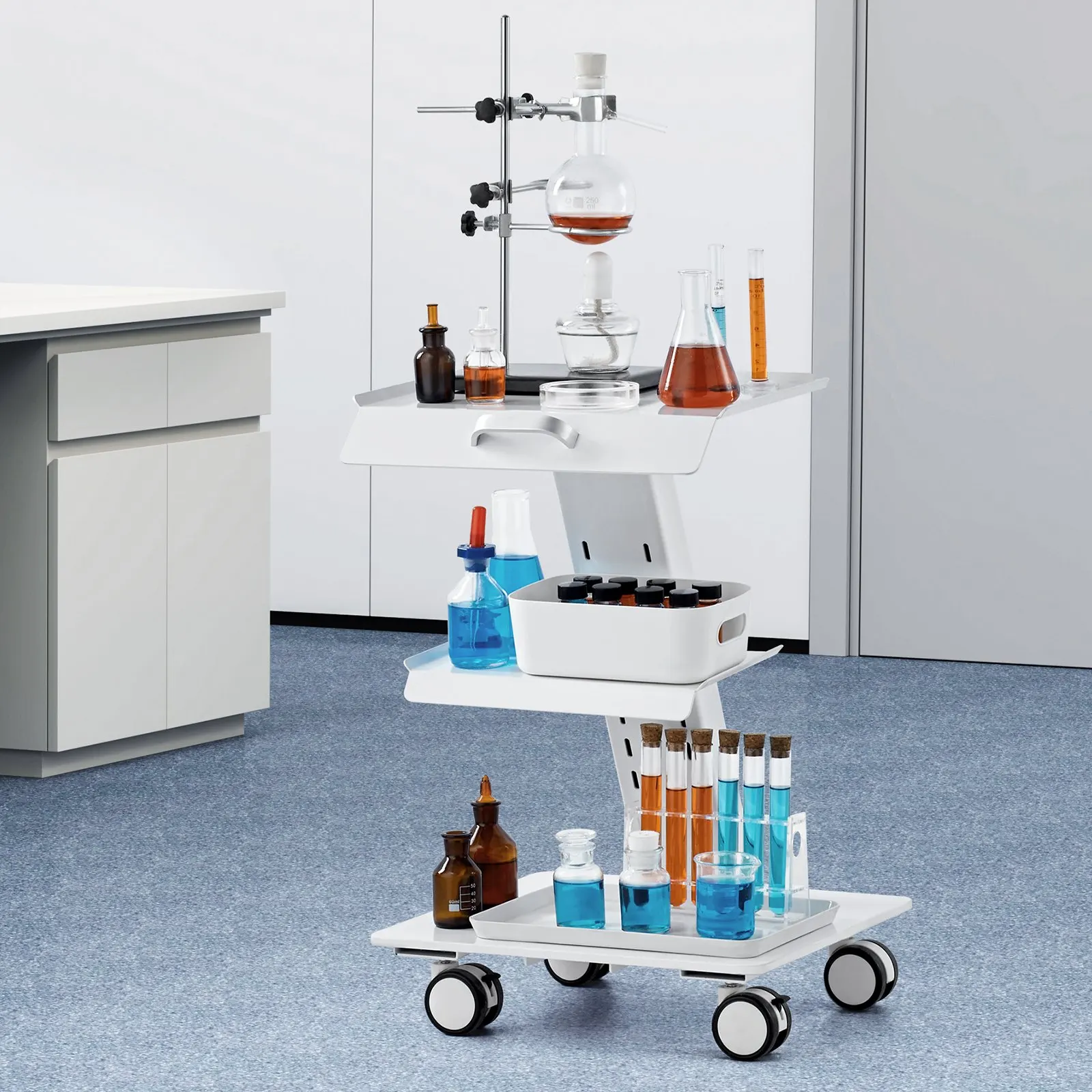 Lab Trolley, 3-Layer Rolling Lab Cart, Metal Mobile Trolley With Swivel Wheels, Tray Rolling Clinic Cart 220 Lbs Weight
Lab Trolley, 3-Layer Rolling Lab Cart, Metal Mobile Trolley With Swivel Wheels, Tray Rolling Clinic Cart 220 Lbs Weight