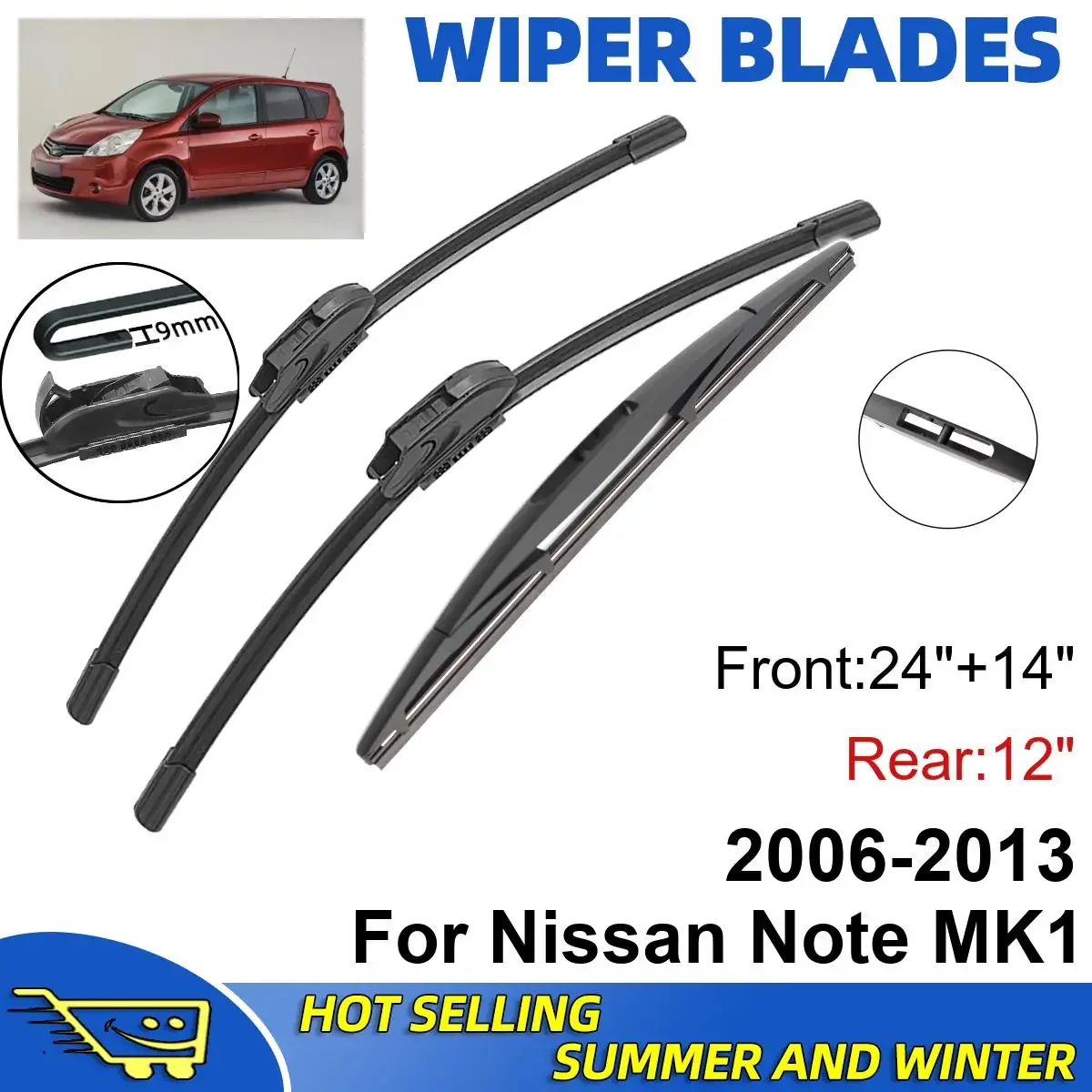 3PCS For Nissan Note MK1 2006-2013 24" + 14"+ 12" Front Rear Wiper Blades Windshield Windscreen Window Cutter Accessories
3PCS For Nissan Note MK1 2006-2013 24" + 14"+ 12" Front Rear Wiper Blades Windshield Windscreen Window Cutter Accessories