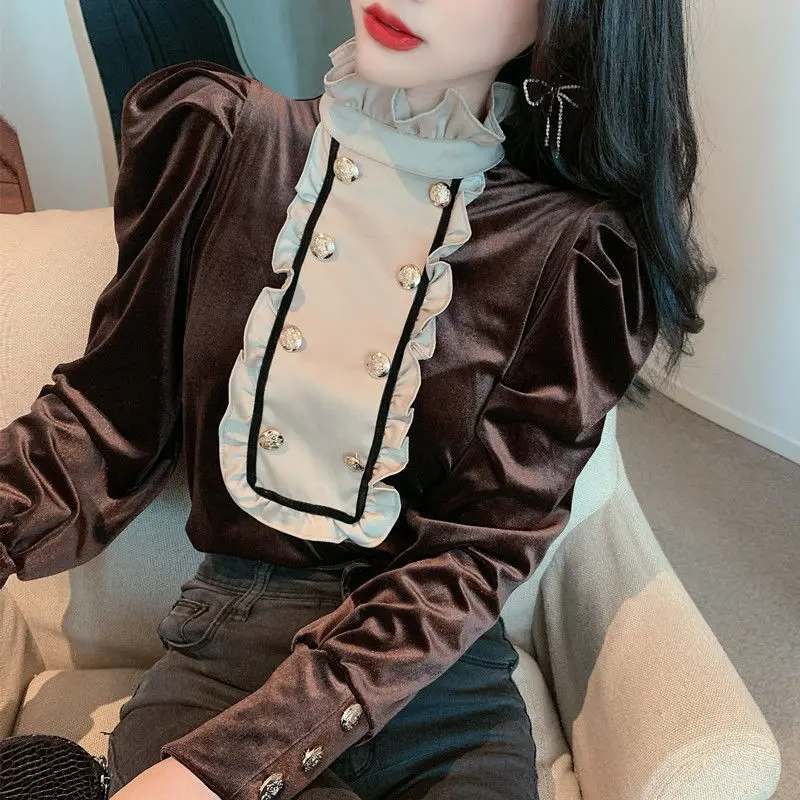 Spring Autumn T Shirt Women Buttons Basic T Shirt Loose-fitting Long Sleeve T-shirts Stand Collar Women's Tee Shirt T809
Spring Autumn T Shirt Women Buttons Basic T Shirt Loose-fitting Long Sleeve T-shirts Stand Collar Women's Tee Shirt T809