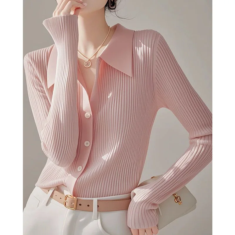 Autumn Solid Turn-down Collar Elastic Slim Knitted Cardigan Women Clothing Fashion Vintage Commute Soft Wool Thin Sweaters
Autumn Solid Turn-down Collar Elastic Slim Knitted Cardigan Women Clothing Fashion Vintage Commute Soft Wool Thin Sweaters