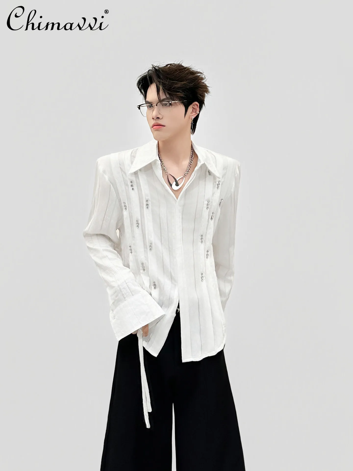 2026 Summer Fashion Trendy Men's Striped Shirts Rhinestone Decoration Loose Casual Versatile Long Sleeve Shirts Tops For Mens
2026 Summer Fashion Trendy Men's Striped Shirts Rhinestone Decoration Loose Casual Versatile Long Sleeve Shirts Tops For Mens