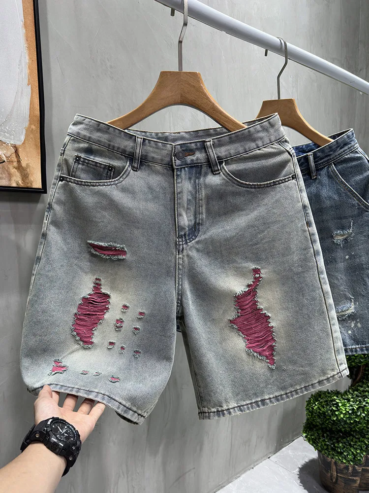 Women's Ripped Hole Denim Shorts Fashion Knee Length Streetwear Casual Summer Men's High Waist Loose Cowbody Shorts
Women's Ripped Hole Denim Shorts Fashion Knee Length Streetwear Casual Summer Men's High Waist Loose Cowbody Shorts