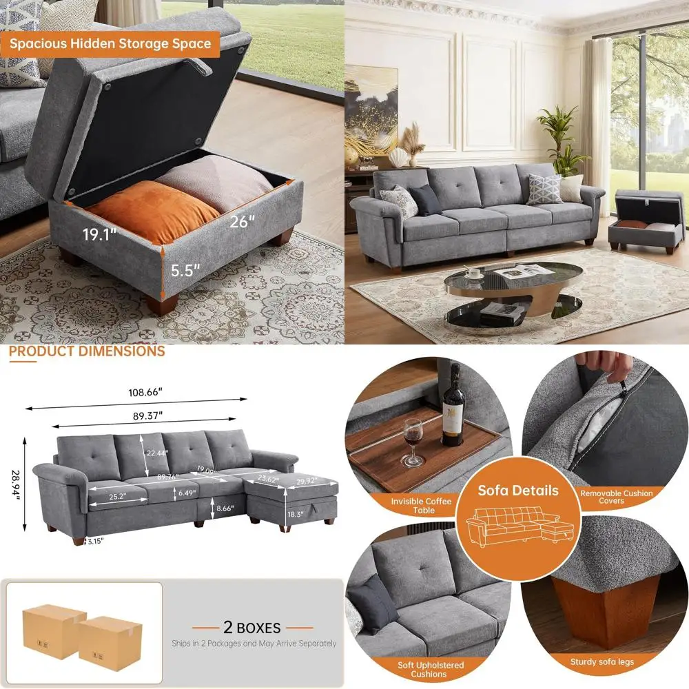 4-Seat L-Shaped Sectional Sofa with Ottoman and Storage, Light Grey
4-Seat L-Shaped Sectional Sofa with Ottoman and Storage, Light Grey