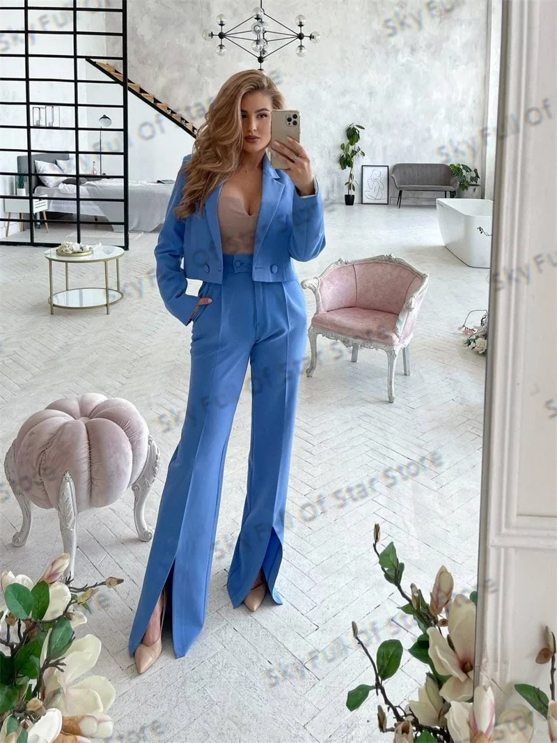 Summer Blue Women Suit Set 2 Pcs Short Blazer+Pants Trousers Formal Office Lady Jacket Fashion Wedding Prom Coat Customized
Summer Blue Women Suit Set 2 Pcs Short Blazer+Pants Trousers Formal Office Lady Jacket Fashion Wedding Prom Coat Customized