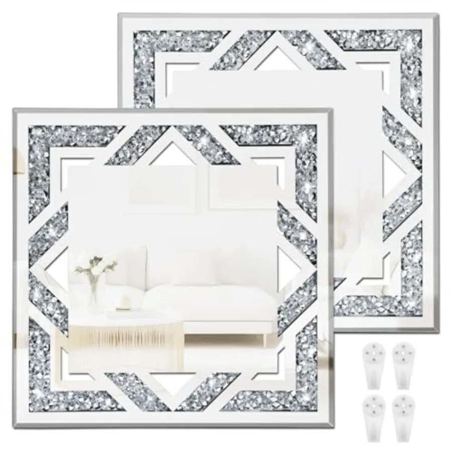 Pcs Square Hollow Crushed Diamond Decorative Mirror, Silver Crushed Diamond Mirror Decor Wall for Living Room Bedroom Bathroom
Pcs Square Hollow Crushed Diamond Decorative Mirror, Silver Crushed Diamond Mirror Decor Wall for Living Room Bedroom Bathroom
