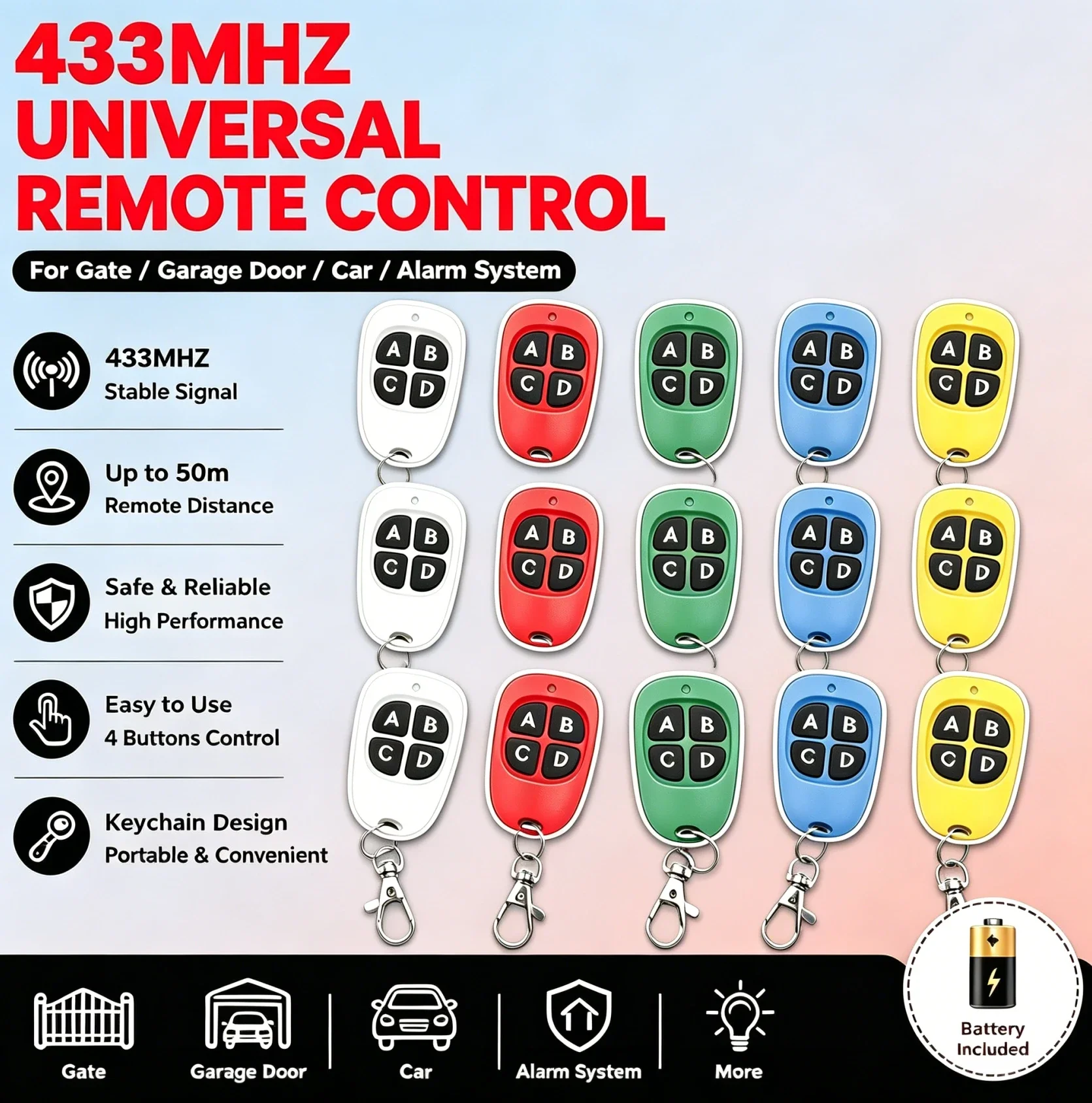 10pcs Remote Control 433mhz Car Key Garage Door Gate Opener Controller Duplicator Clone Cloning Code
10pcs Remote Control 433mhz Car Key Garage Door Gate Opener Controller Duplicator Clone Cloning Code