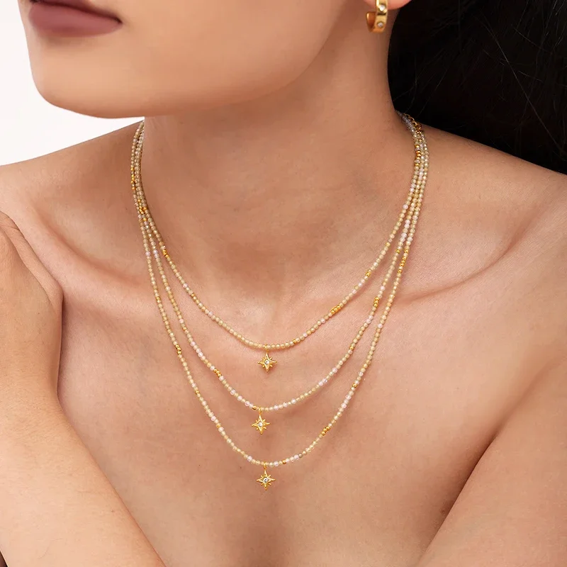 Natural Stone Strand Beads Chain Necklace for Women Star CZ Drop Pendant Stainless Steel Choker Fashion Jewelry
Natural Stone Strand Beads Chain Necklace for Women Star CZ Drop Pendant Stainless Steel Choker Fashion Jewelry