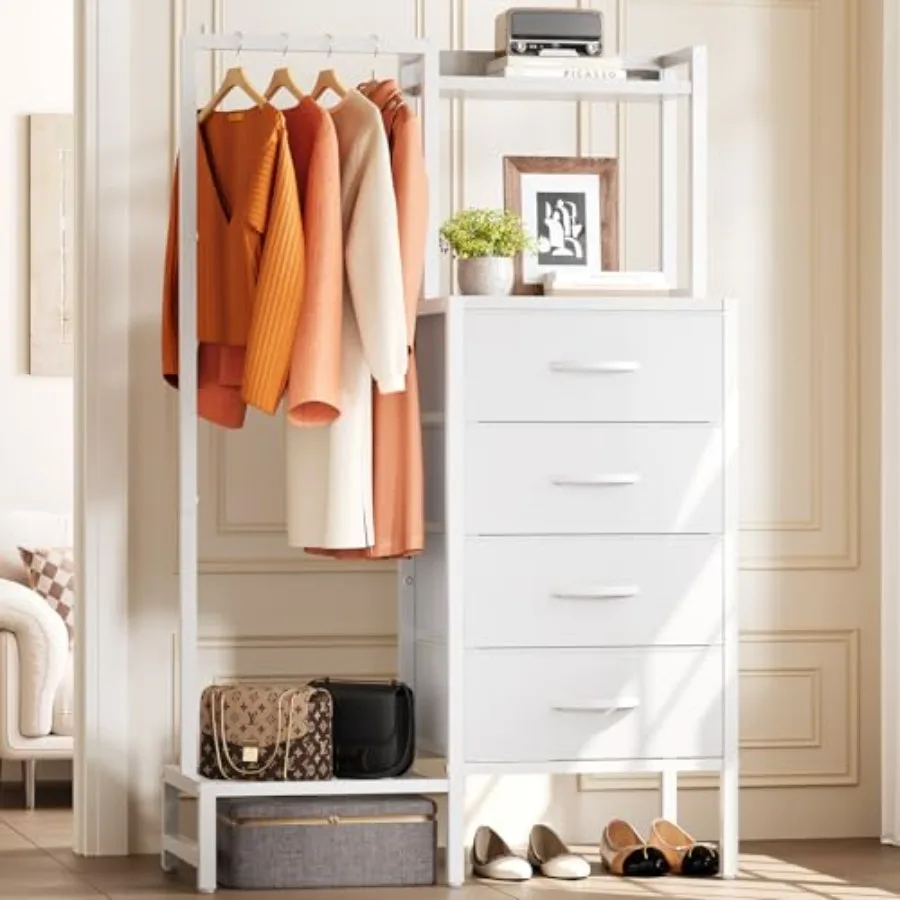 Dresser with Hanging Rack - Small Dresser for Bedroom with 4 Drawers 44'H Chest of Drawers Reversible Dressers with Storage She
Dresser with Hanging Rack - Small Dresser for Bedroom with 4 Drawers 44'H Chest of Drawers Reversible Dressers with Storage She