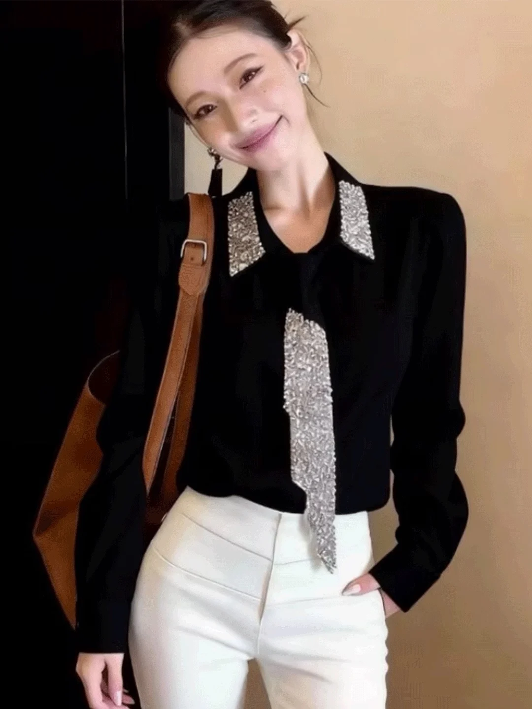 Elegant Long Sleeve Women's Shirt Stylish Design Age-Defying Top for Important Occasions Spring 2026 Casual Fit Diamond Embel...
Elegant Long Sleeve Women's Shirt Stylish Design Age-Defying Top for Important Occasions Spring 2026 Casual Fit Diamond Embel...