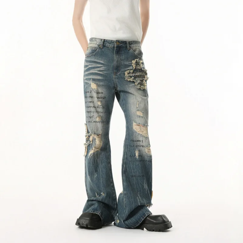 SYUHGFA High Street Men's Denim Pants Handmade Hole Patchwork Design Worn-out Letter Printing Niche Straight Leg Male Jeans
SYUHGFA High Street Men's Denim Pants Handmade Hole Patchwork Design Worn-out Letter Printing Niche Straight Leg Male Jeans