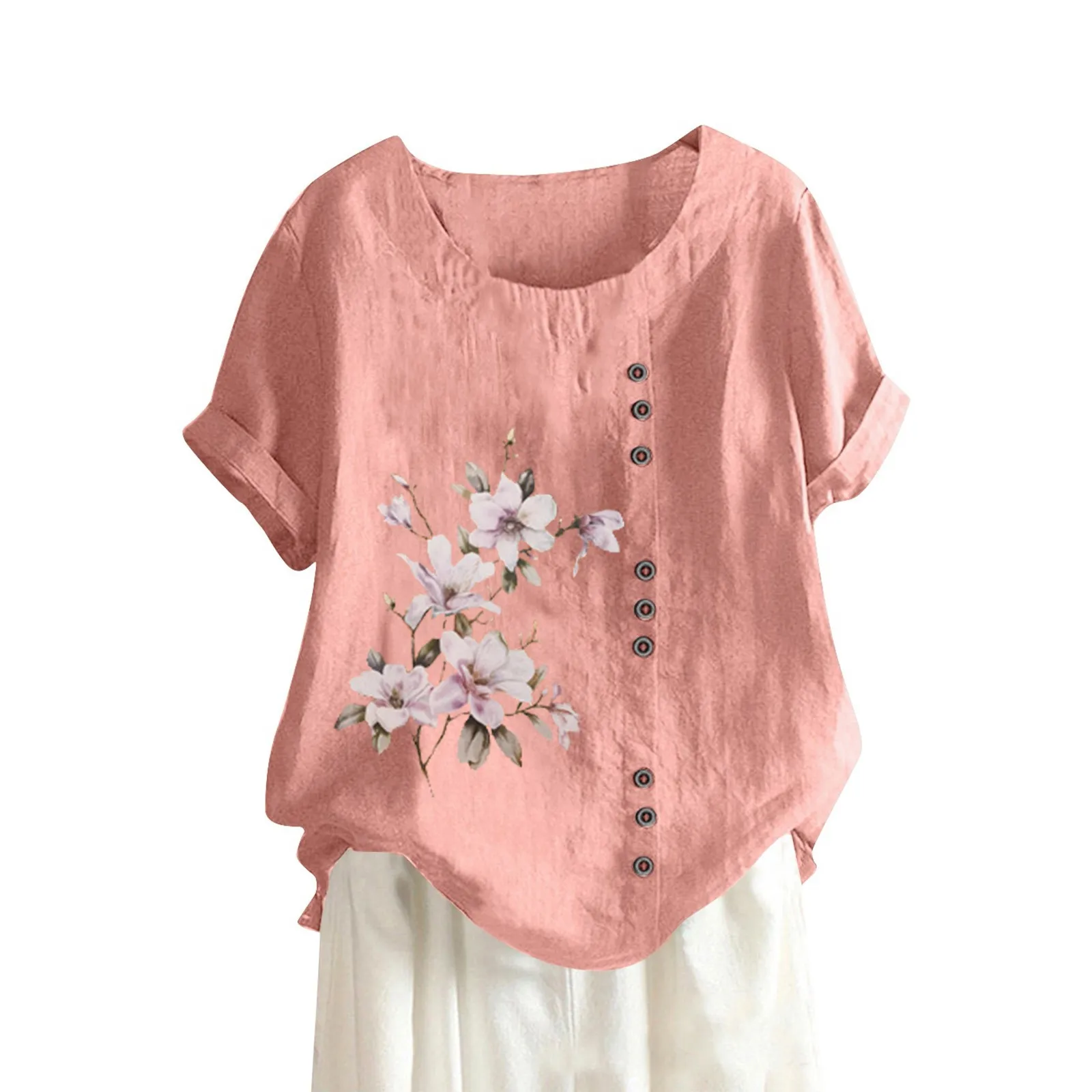 Cotton And Linen Blouse Women Casual Tops 2025 New Flower O Neck Short Sleeve Loose Shirt Summer Elegant Blouses And Top Female
Cotton And Linen Blouse Women Casual Tops 2025 New Flower O Neck Short Sleeve Loose Shirt Summer Elegant Blouses And Top Female