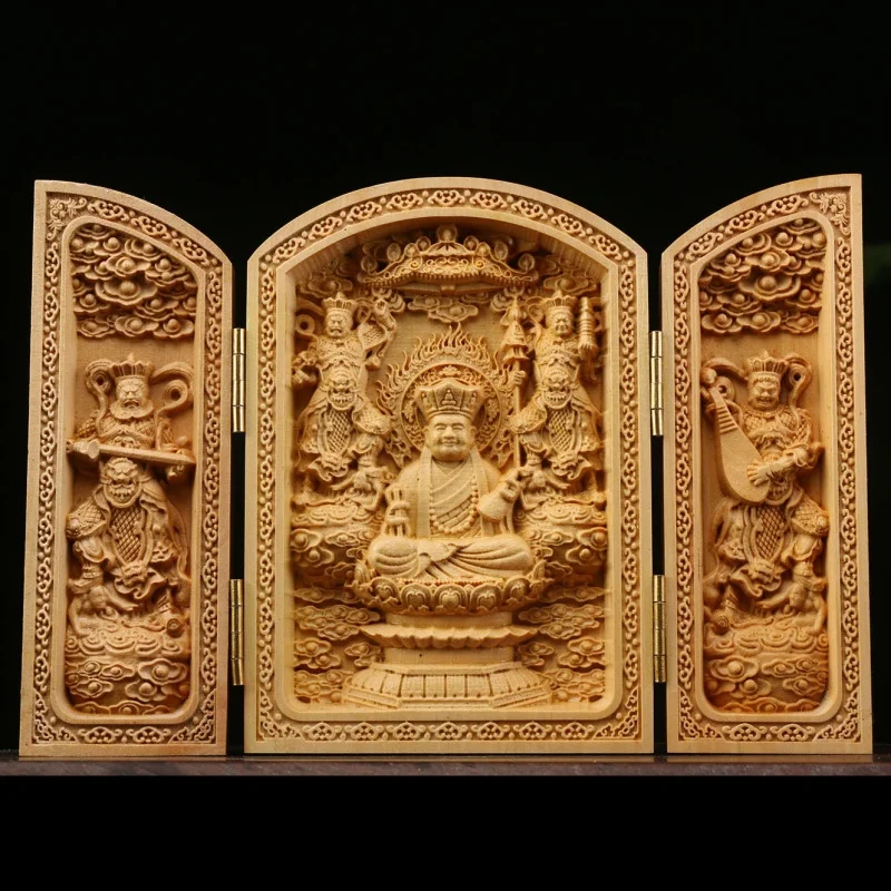 Boxwood carving flat three open box Buddha niche decoration Ksitigarbha King Buddha statue home living room worship decoration
Boxwood carving flat three open box Buddha niche decoration Ksitigarbha King Buddha statue home living room worship decoration