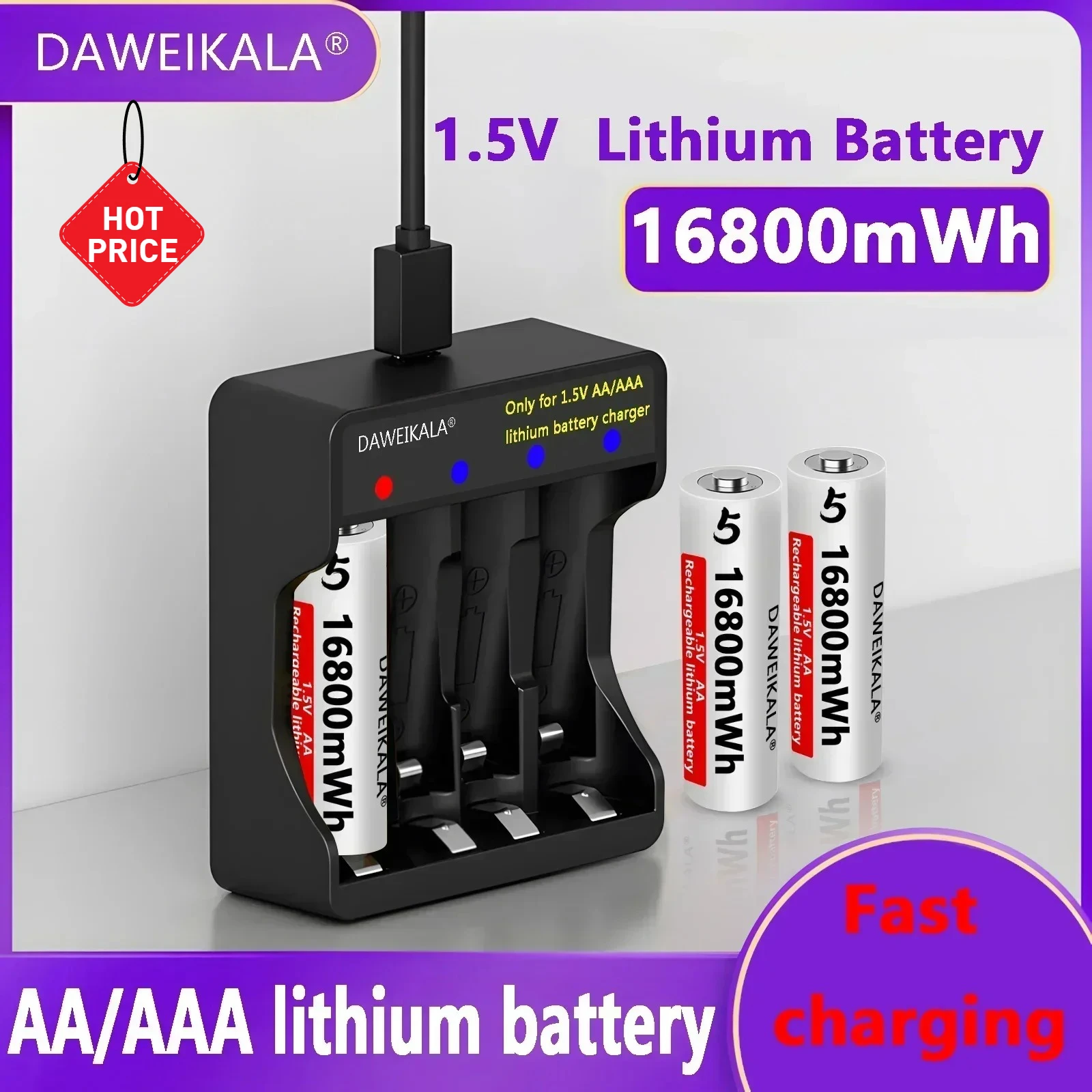 Hot 1.5V AA Battery Li ion AA Rechargeable Batteries High capacity 16800mWh For Remote Control Toy Battery Light Fast charging
Hot 1.5V AA Battery Li ion AA Rechargeable Batteries High capacity 16800mWh For Remote Control Toy Battery Light Fast charging