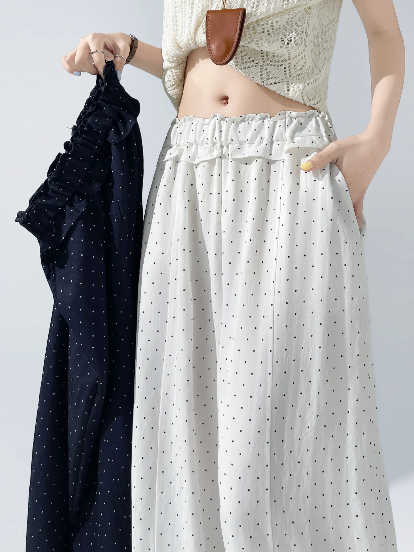 Ice Silk Polka Dot Wide Leg Pants Women Summer Thin New Style Casual Loose Slimming Straight Nine Point Pants High Waist Elastic
Ice Silk Polka Dot Wide Leg Pants Women Summer Thin New Style Casual Loose Slimming Straight Nine Point Pants High Waist Elastic
