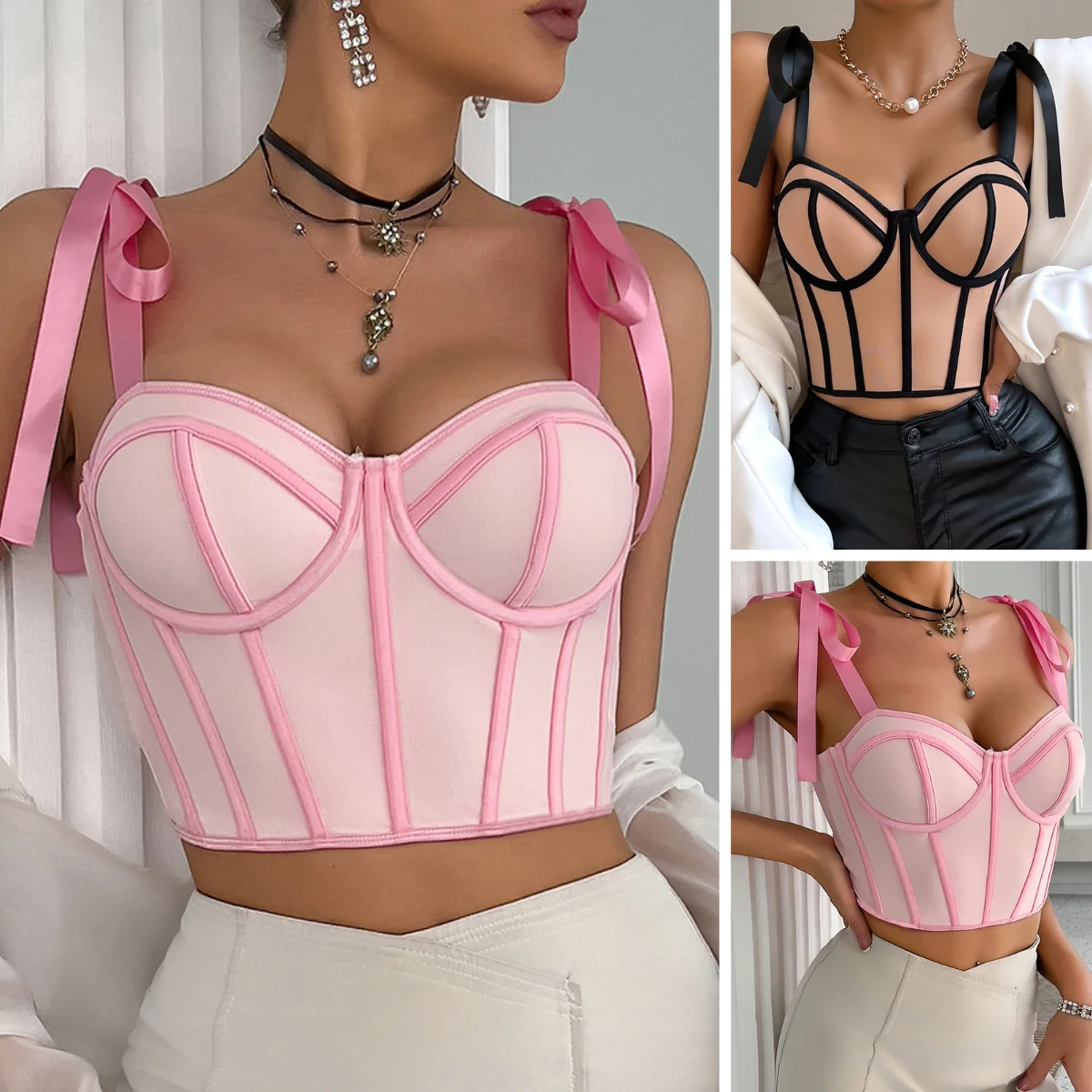 Womens 2024 New Fashion Trends Corset Crop Tops Sleeveless Lace-up Halter Bustier Sling Tank Top Slim Camisole Party Club Summer
Womens 2024 New Fashion Trends Corset Crop Tops Sleeveless Lace-up Halter Bustier Sling Tank Top Slim Camisole Party Club Summer