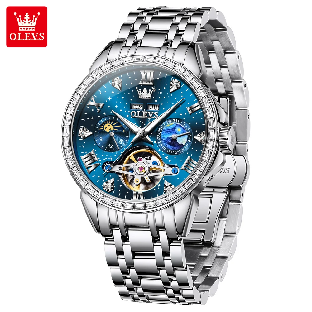 OLEVS 6712 Luxury Men's Watches Full Diamond Bezel High-Quality Wristwatch Waterproof Moon Phase Automatic Mechanical Watch Men
OLEVS 6712 Luxury Men's Watches Full Diamond Bezel High-Quality Wristwatch Waterproof Moon Phase Automatic Mechanical Watch Men