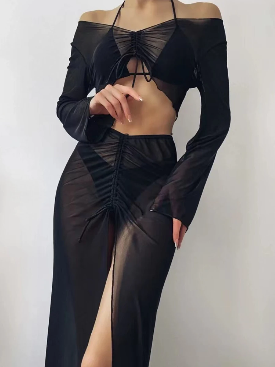 Купальник-Бикини на шнуровке Женский, 4 предмета, купальник с длинным рукавом и юбкой-саронг с запахом, однотонная пляжная одежда, для купания, лето
Купальник-Бикини на шнуровке Женский, 4 предмета, купальник с длинным рукавом и юбкой-саронг с запахом, однотонная пляжная одежда, для купания, лето