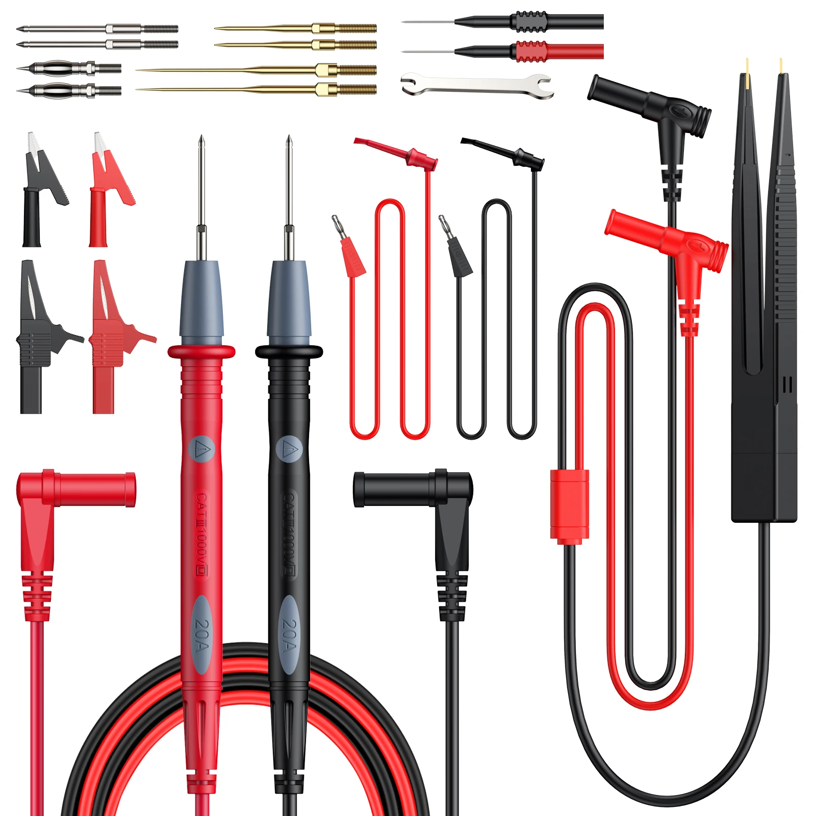 24PCS Multimeter Leads Kit Test Leads Set with Replaceable Multimeter Probes Alligator Clips Test Hooks and SMD Test Tweezer
24PCS Multimeter Leads Kit Test Leads Set with Replaceable Multimeter Probes Alligator Clips Test Hooks and SMD Test Tweezer