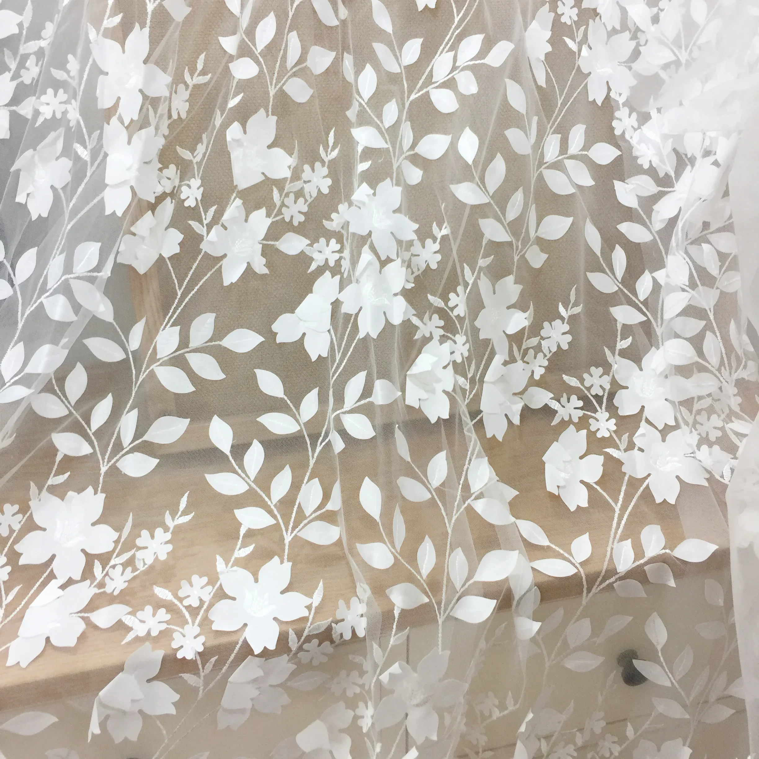 Soft White Exquisite Illusion 3D Leaf Bridal Gown Lace Fabric , Fine Made Vivid Floral Embroidery Blossom Fabric By the yard
Soft White Exquisite Illusion 3D Leaf Bridal Gown Lace Fabric , Fine Made Vivid Floral Embroidery Blossom Fabric By the yard