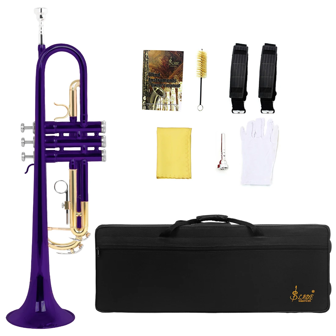 SLADE Trumpet Set Brass Body Trumpet Storage Case Trumpet Mouthpiece Piston Brush Portable Brass Instruments and Accessories
SLADE Trumpet Set Brass Body Trumpet Storage Case Trumpet Mouthpiece Piston Brush Portable Brass Instruments and Accessories