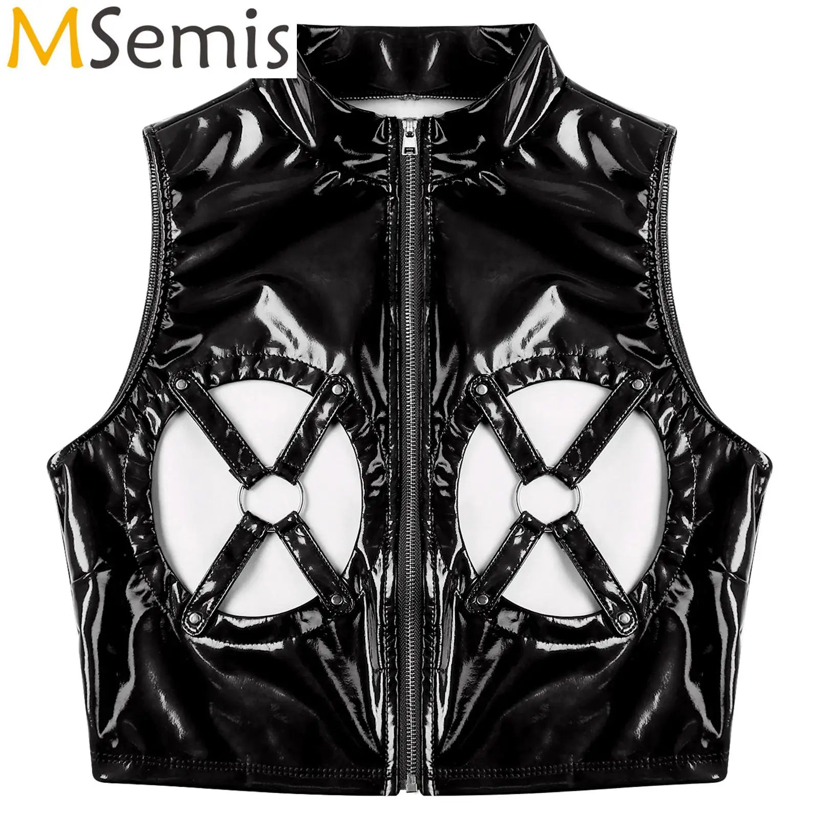 Womens Lingerie Zipper Latex Crop Top Hollow Out O-ring Open Chest Nipple Tank Tops Patent Leather Sexy Bare Breast Tank Top 
Womens Lingerie Zipper Latex Crop Top Hollow Out O-ring Open Chest Nipple Tank Tops Patent Leather Sexy Bare Breast Tank Top