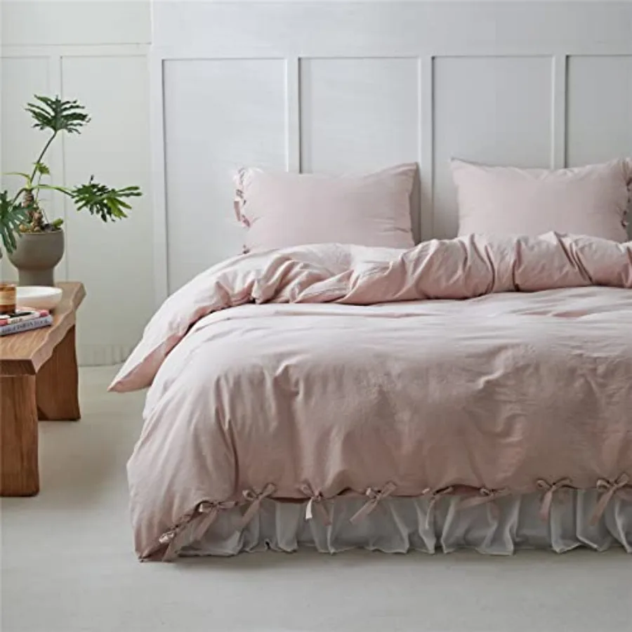 100% Washed Cotton Duvet Cover Set 3pcs with Bowknot Ties Strap Solid Color Linen Like Textured Durable Breathable Soft Comfy C
100% Washed Cotton Duvet Cover Set 3pcs with Bowknot Ties Strap Solid Color Linen Like Textured Durable Breathable Soft Comfy C