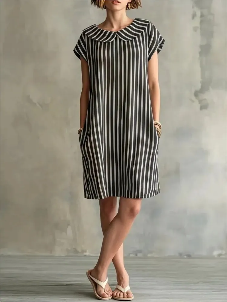Elegant Fashionable Printed Striped Dress 2026 Summer New Style Women's Elegant Casual Office O-neck Short-sleeved Vacation Robe
Elegant Fashionable Printed Striped Dress 2026 Summer New Style Women's Elegant Casual Office O-neck Short-sleeved Vacation Robe