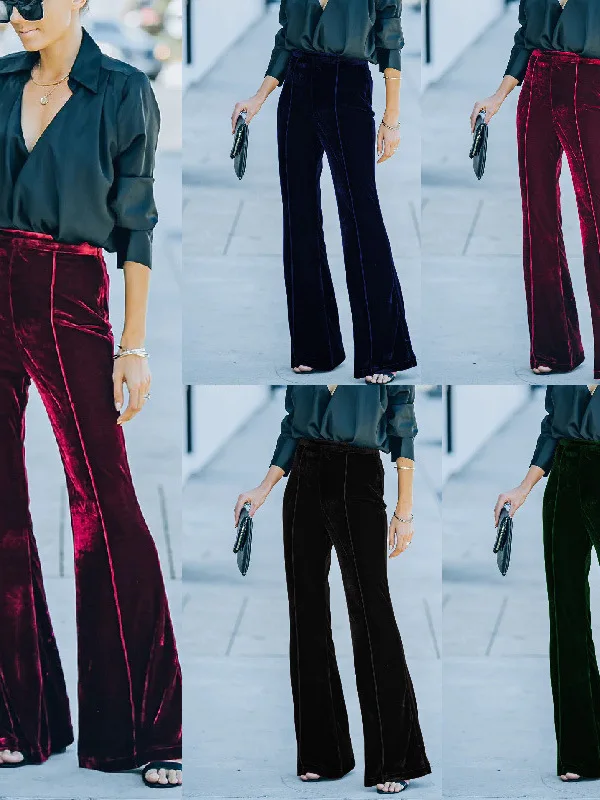 High Waist Patchwork Gold Velvet Flared Casual Pants Women's Loose Fit Trousers Elegant Casual Trousers for Ladies
High Waist Patchwork Gold Velvet Flared Casual Pants Women's Loose Fit Trousers Elegant Casual Trousers for Ladies