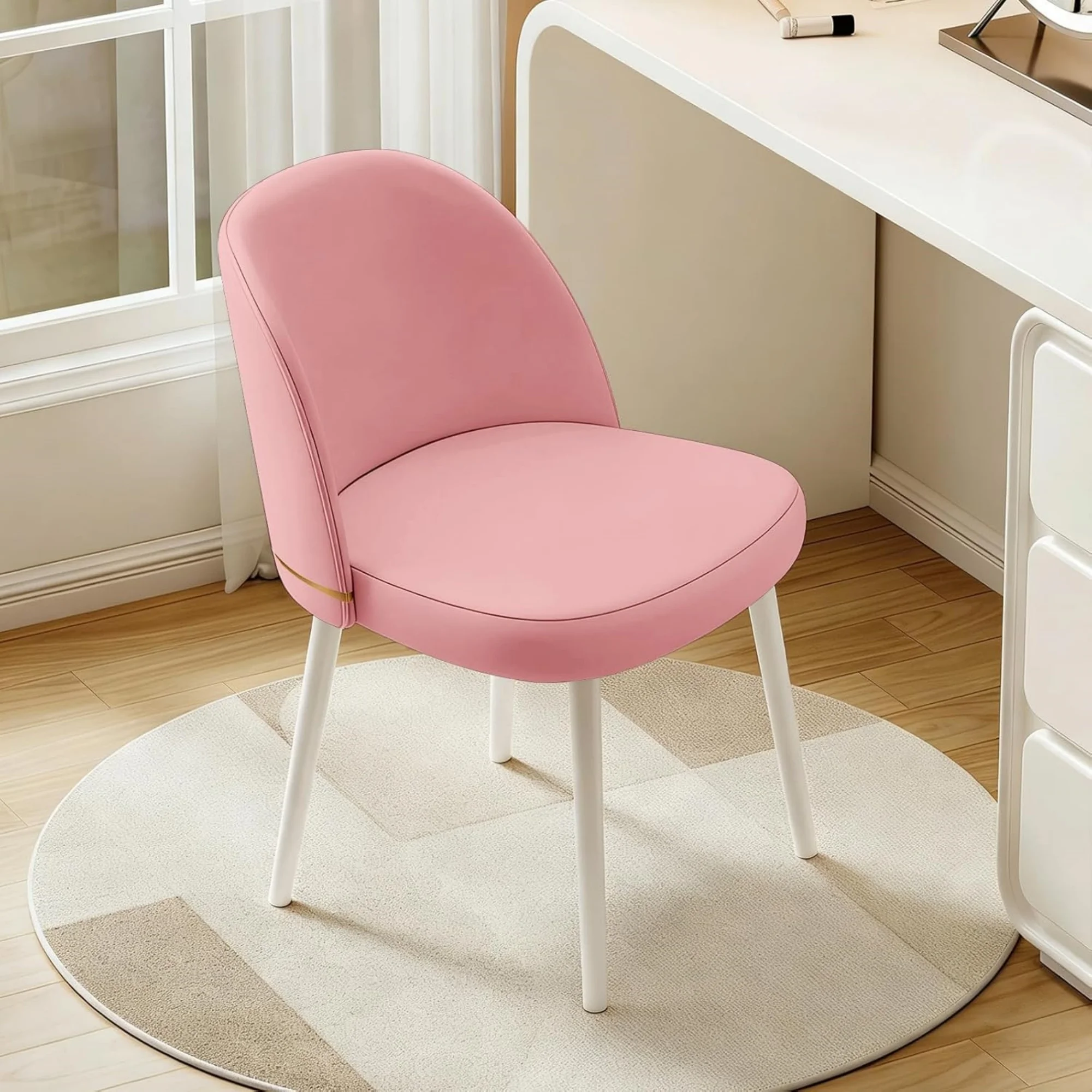 Swivel Vanity Chair No Wheels, Armless Desk Chair with Metal Legs, Accent Dining Chair with Ergonomic Backrest for Bedroom, Office, Dining Room, Pink
Swivel Vanity Chair No Wheels, Armless Desk Chair with Metal Legs, Accent Dining Chair with Ergonomic Backrest for Bedroom, Office, Dining Room, Pink