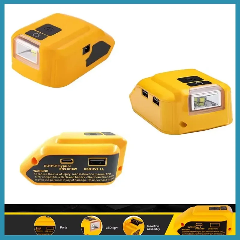 Portable Power Converter with LED Work Light, Dewalt 18V, 20V Li-ion Battery, USB Type-C, DC 12V, 140lm
Portable Power Converter with LED Work Light, Dewalt 18V, 20V Li-ion Battery, USB Type-C, DC 12V, 140lm