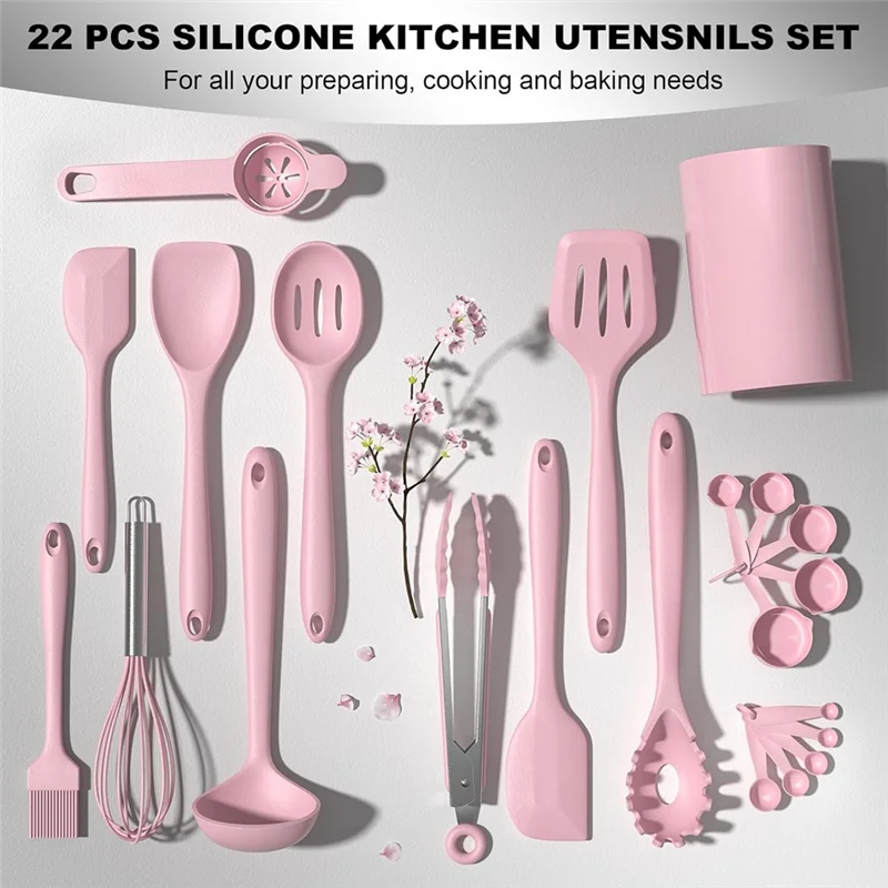 A26F-Heat-Resistant 22Pcs Silicone Cooking Utensils Set, Nonstick Kitchen Spatula Set With Storage Holder(Pink) Cookware
A26F-Heat-Resistant 22Pcs Silicone Cooking Utensils Set, Nonstick Kitchen Spatula Set With Storage Holder(Pink) Cookware