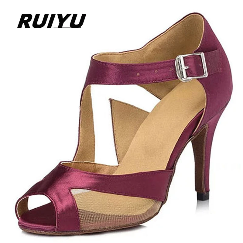Summer Latin Dance Shoes Ladies Salsa Tango Ballroom Party High Heel Dancing Shoes Satin Purple Black Girls Sandals 8.5cm Heel
Summer Latin Dance Shoes Ladies Salsa Tango Ballroom Party High Heel Dancing Shoes Satin Purple Black Girls Sandals 8.5cm Heel