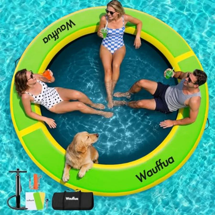 8FT Inflatable Water Hammock with Hand Pump for 3-4 Adults Heavy Duty PVC Floating Ring Platform Tanning Lounger Raft with Mesh
8FT Inflatable Water Hammock with Hand Pump for 3-4 Adults Heavy Duty PVC Floating Ring Platform Tanning Lounger Raft with Mesh
