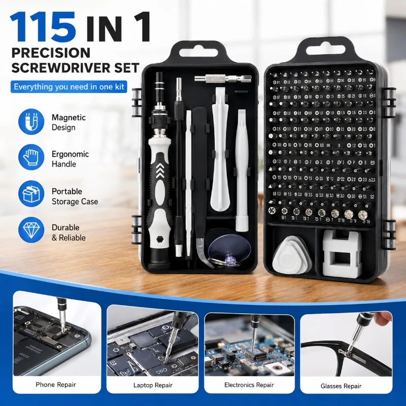 115 in 1 Precision Screwdriver Set Magnetic Repair Tools Kit PC Laptop Phone Glasses Watch Multi-functional Electronics Tool
115 in 1 Precision Screwdriver Set Magnetic Repair Tools Kit PC Laptop Phone Glasses Watch Multi-functional Electronics Tool