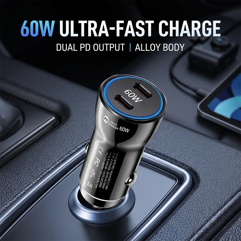 Dual USB C Car Charger 60W PD Fast Charge Power Adapter For iPhone 17 16 Pro Max For Samsung S24 For iPad Dash Cam Stable Plug
Dual USB C Car Charger 60W PD Fast Charge Power Adapter For iPhone 17 16 Pro Max For Samsung S24 For iPad Dash Cam Stable Plug