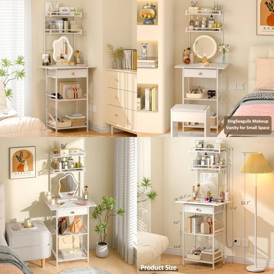 Small Vanity Desk Without Mirror, Makeup Vanity Table for Small Space, Compact White Dressing Table with Fabric Drawers, Makeup
Small Vanity Desk Without Mirror, Makeup Vanity Table for Small Space, Compact White Dressing Table with Fabric Drawers, Makeup