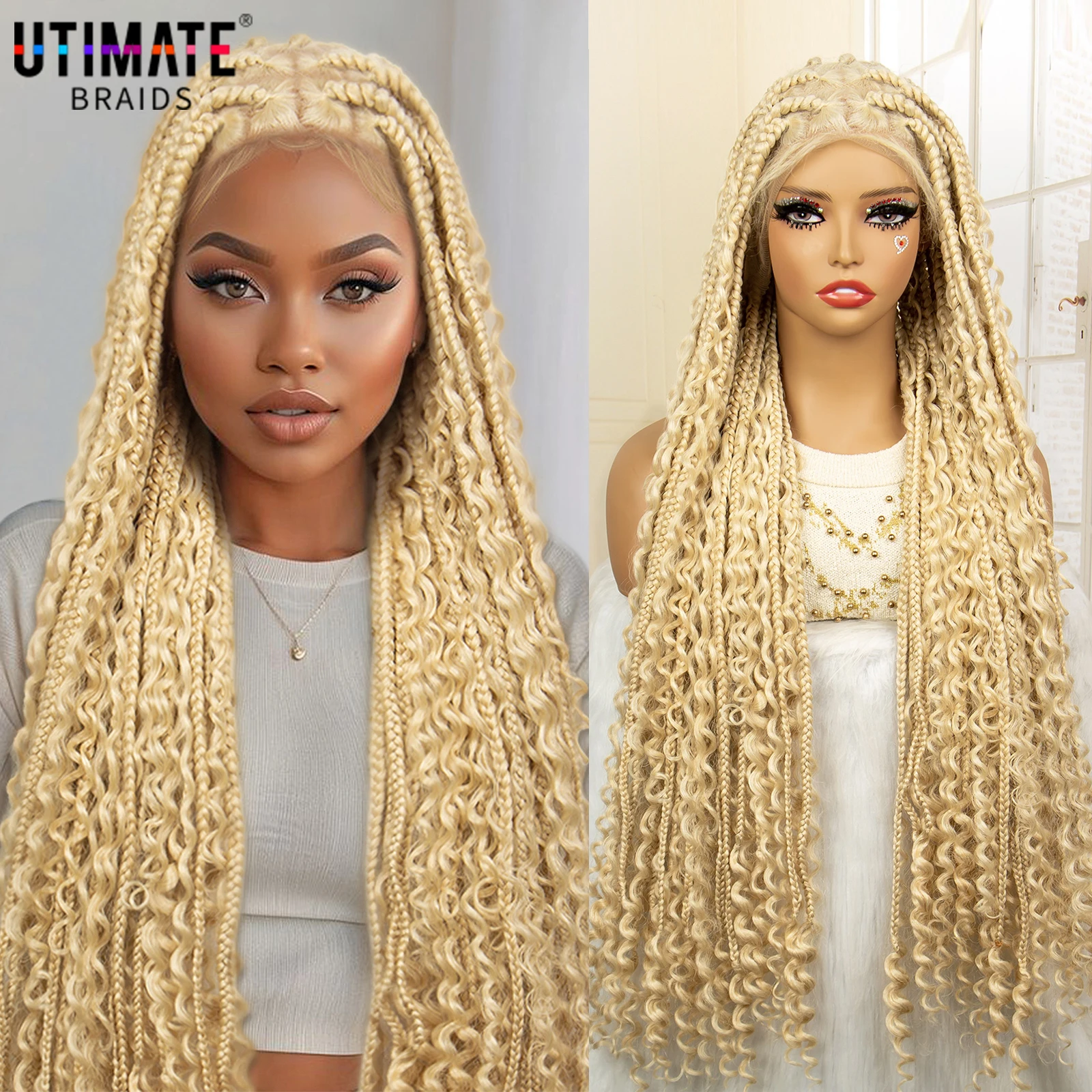 613# Blonde Synthetic Knotless Box Braided Wigs Full Lace Boho Braids Wig with Baby Hair for Black Women Lace Frontal Wig
613# Blonde Synthetic Knotless Box Braided Wigs Full Lace Boho Braids Wig with Baby Hair for Black Women Lace Frontal Wig