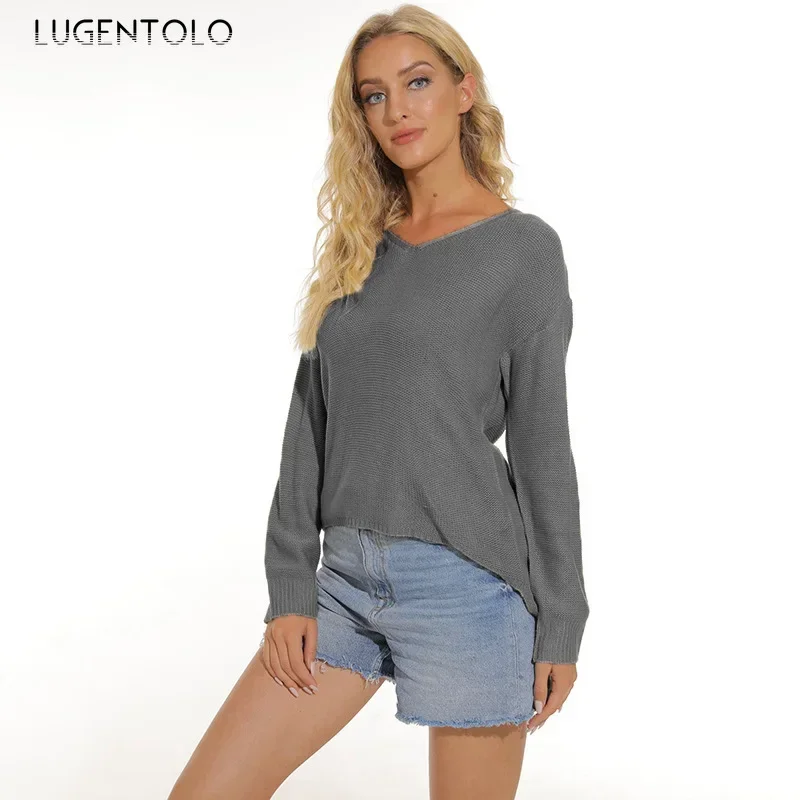 Knitted Sweater Women Fashion Long Sleeve V Neck Solid Lady Casual Loose Street Straight Thin Spring Autumn Sweaters Lugentolo
Knitted Sweater Women Fashion Long Sleeve V Neck Solid Lady Casual Loose Street Straight Thin Spring Autumn Sweaters Lugentolo