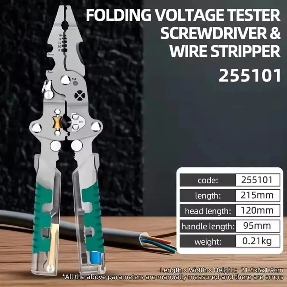 Foldalbe Wire Stripping Pliers Voltage Testing Cable Cutting Crimping Pliers Multifunctional Wire Stripper Electrician Pliers
Foldalbe Wire Stripping Pliers Voltage Testing Cable Cutting Crimping Pliers Multifunctional Wire Stripper Electrician Pliers