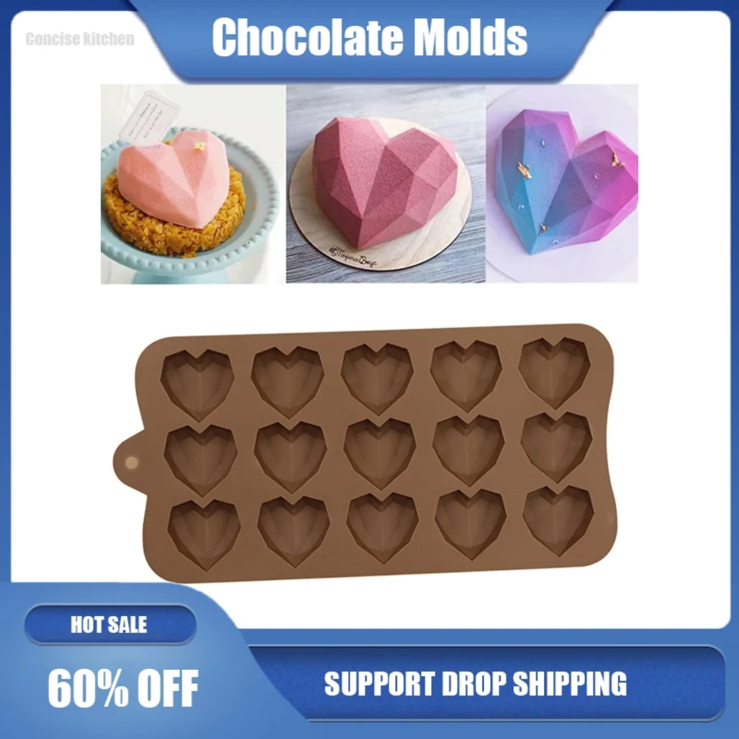 Creative Heart Chocolate, 8/15 Cavities Silicone Mold, DIY Cake Topper Accessories 3D Decoration Baking Tools
Creative Heart Chocolate, 8/15 Cavities Silicone Mold, DIY Cake Topper Accessories 3D Decoration Baking Tools