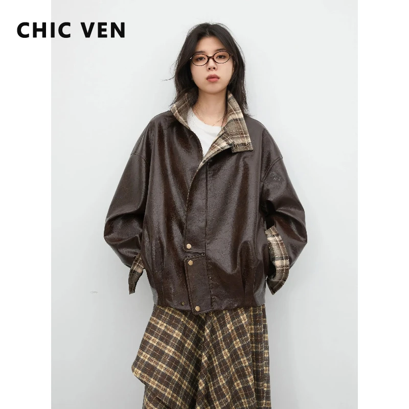 CHIC VEN Women PU Jacket Loose Casual Patchwork Plaid Ladies Faux Leather Coat Motorcycle Overcoat Spring Autumn 2026 Clothes
CHIC VEN Women PU Jacket Loose Casual Patchwork Plaid Ladies Faux Leather Coat Motorcycle Overcoat Spring Autumn 2026 Clothes