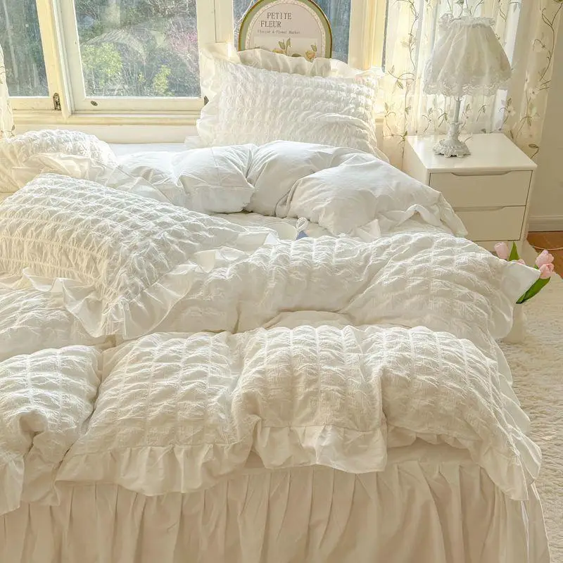 Ins style Washed Princess Ruffle Bedding Set, 3/4 Pcs Duvet Cover & Sheet, Girls Dorm Room Bedding
Ins style Washed Princess Ruffle Bedding Set, 3/4 Pcs Duvet Cover & Sheet, Girls Dorm Room Bedding