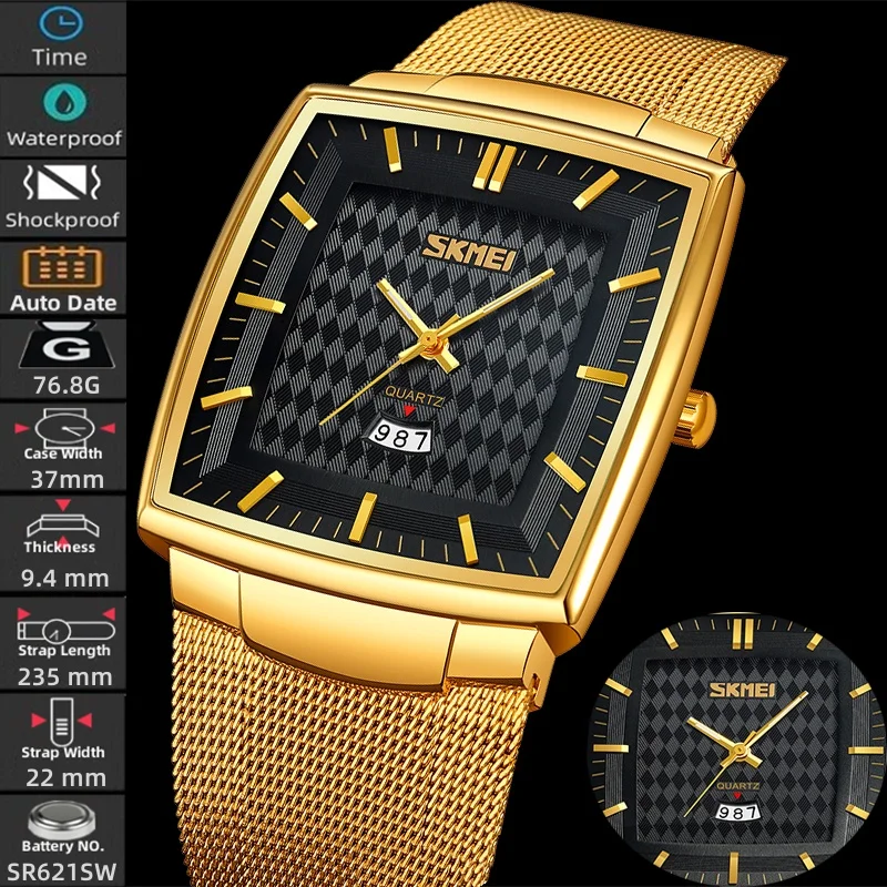 Skmei аналоговые кварцевые часы с календарем, оригинальный бренд, сетчатый ремешок из нержавеющей стали, мужские модные водонепроницаемые наручные часы со светящимся подсветкой 
Skmei аналоговые кварцевые часы с календарем, оригинальный бренд, сетчатый ремешок из нержавеющей стали, мужские модные водонепроницаемые наручные часы со светящимся подсветкой