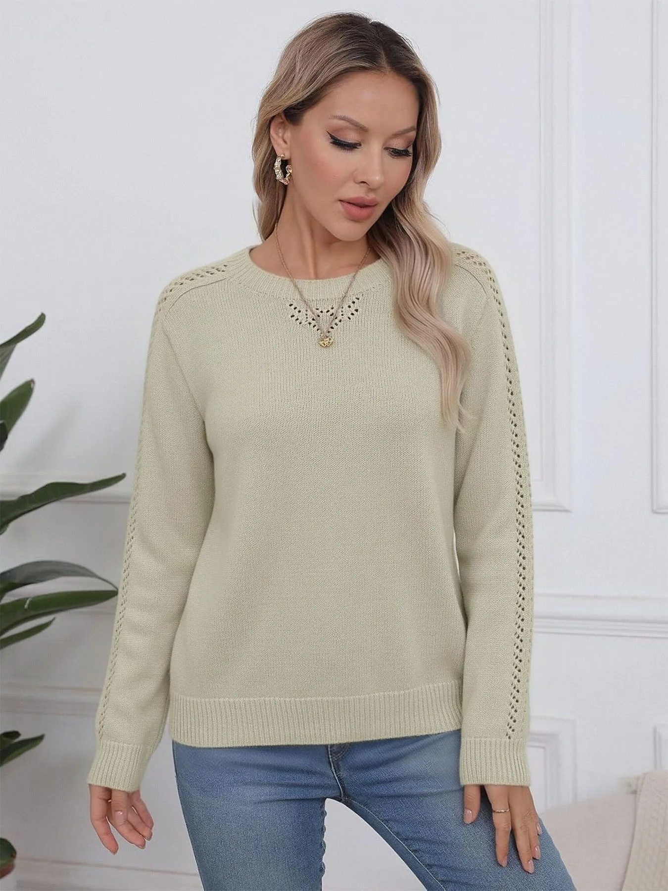 New Spring and Autumn Elegant Hollow Knitted Sweater Women's Loose Round Neck Long Sleeve Sweater Casual Outerwear Top Date Gift
New Spring and Autumn Elegant Hollow Knitted Sweater Women's Loose Round Neck Long Sleeve Sweater Casual Outerwear Top Date Gift