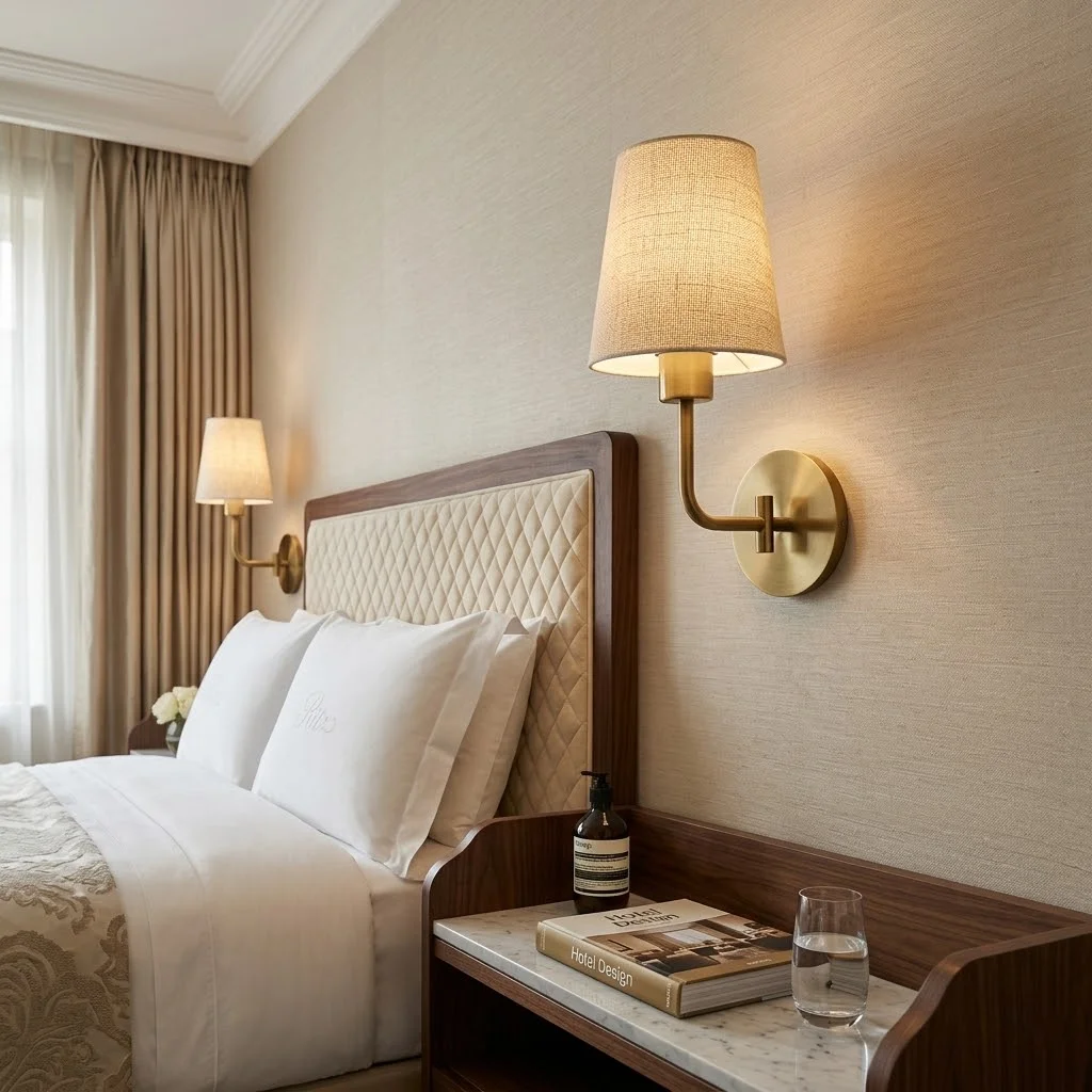 Ambient Lighting Cordless Rechargeable Gold Sconce Remote & Interchangeable Fabric Shades Hotel Guest Room Wall Sconces
Ambient Lighting Cordless Rechargeable Gold Sconce Remote & Interchangeable Fabric Shades Hotel Guest Room Wall Sconces